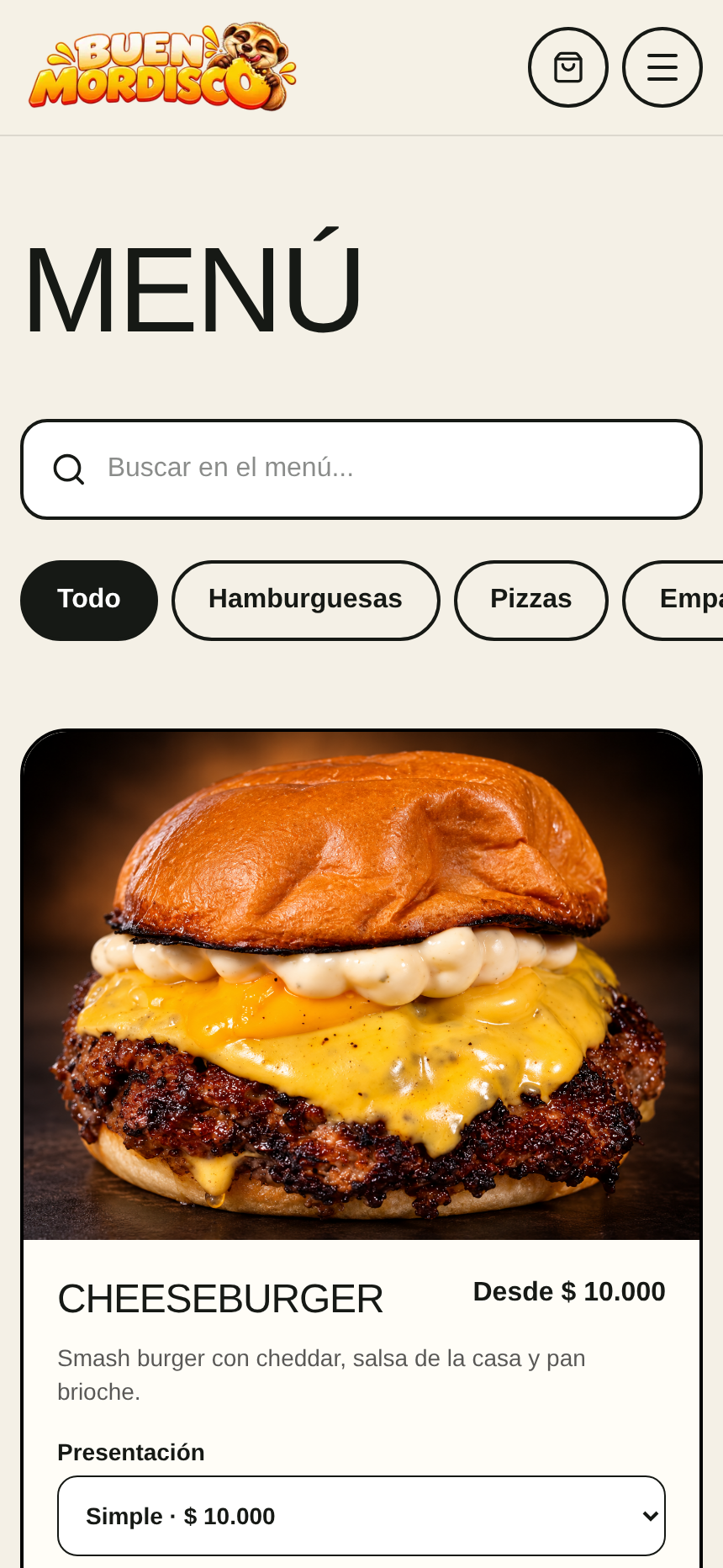 Catálogo de Buen Mordisco con búsqueda, categorías y fotografías