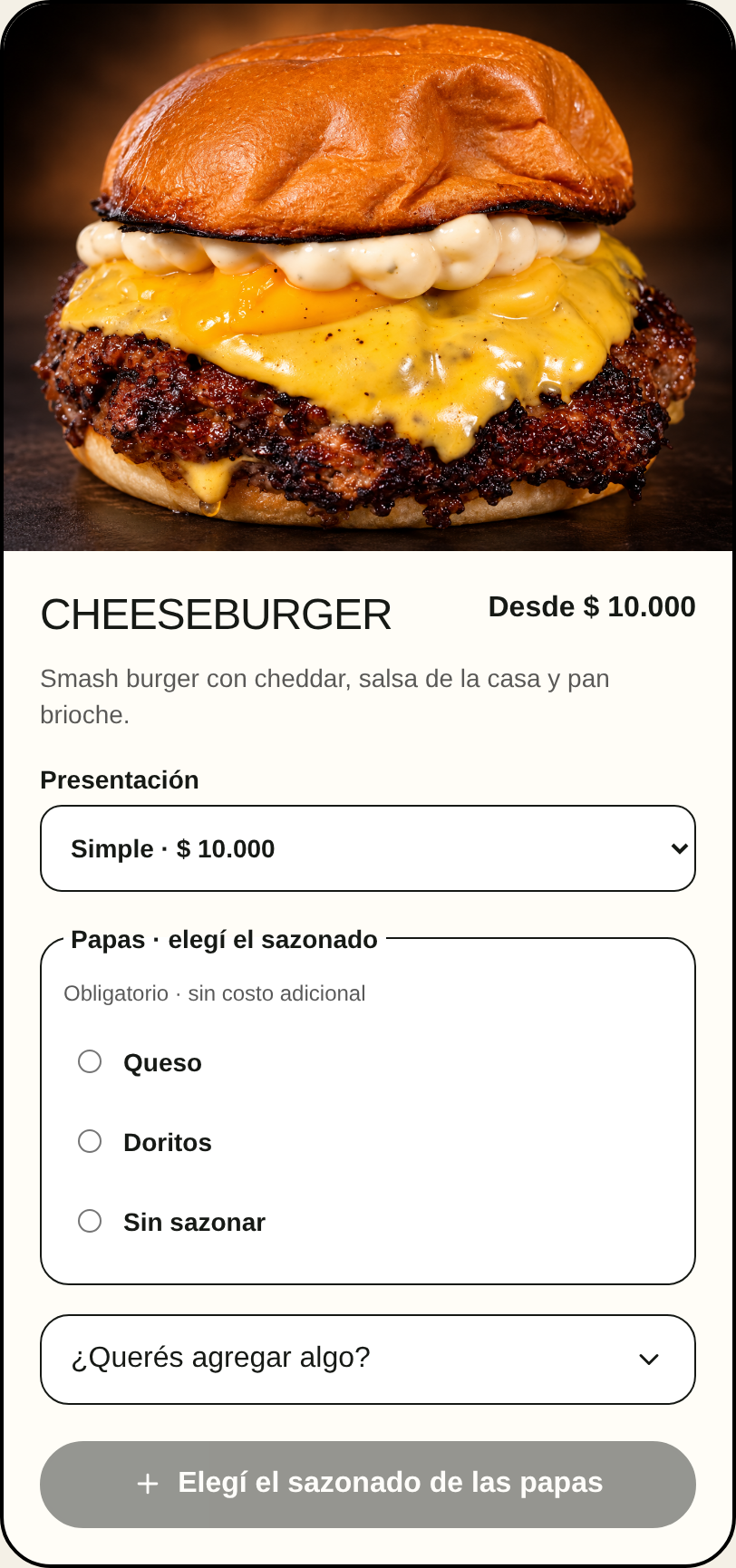 Ficha de Cheeseburger en Buen Mordisco con presentación y sazonado