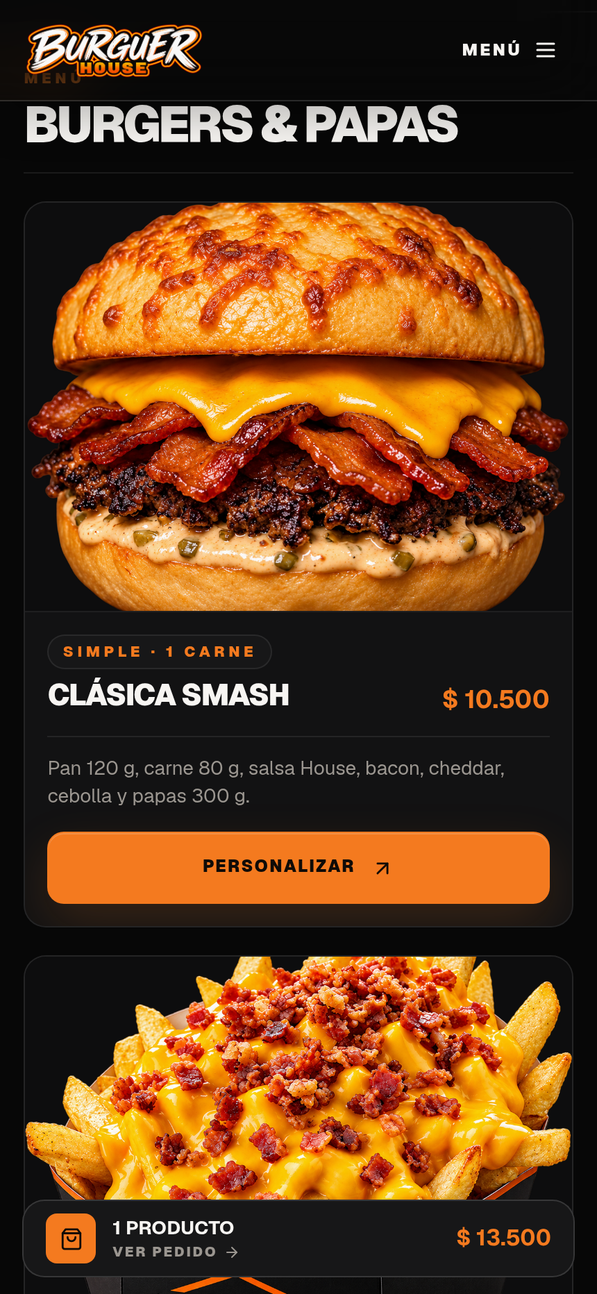 Catálogo de Burguer House con productos, fotografías y precios